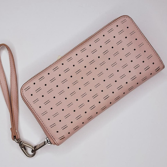 Fossil Emma Large Zip Clutch Burnished Lilac Pink Wristlet Leather Wallet RFID - Picture 14 of 15